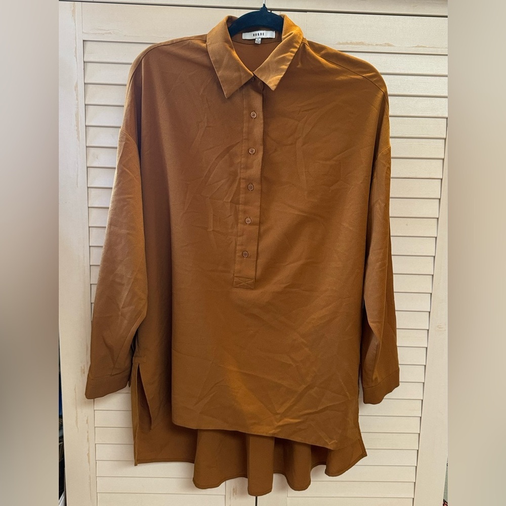 Anthropologie Ro & De | Pleat Back High Low Blouse – Mustard Yellow, Size Medium